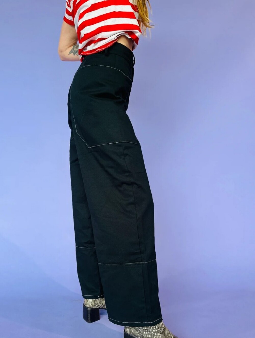 Nooworks Black Wide-Leg Utility Pants with Contrast Stitching - Picture 4 of 6